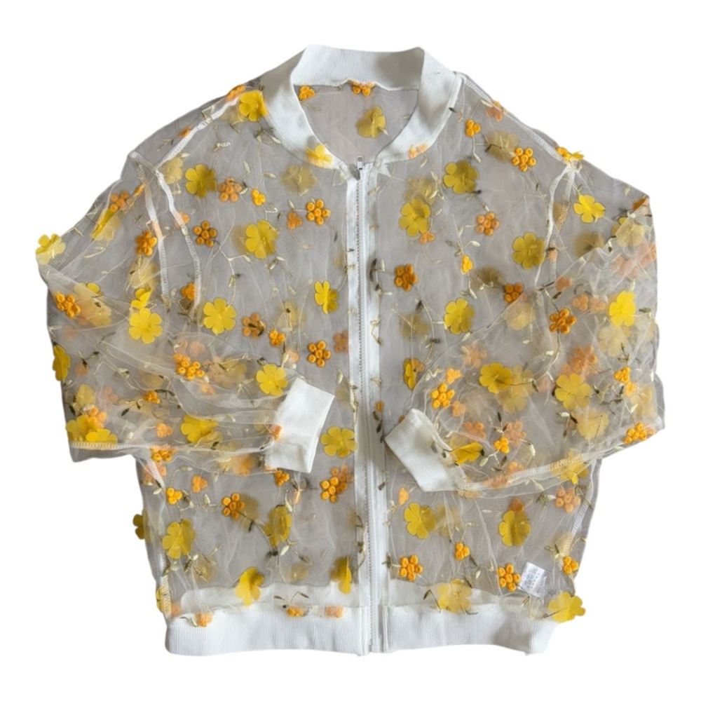 White and Yellow Floral Mesh Top